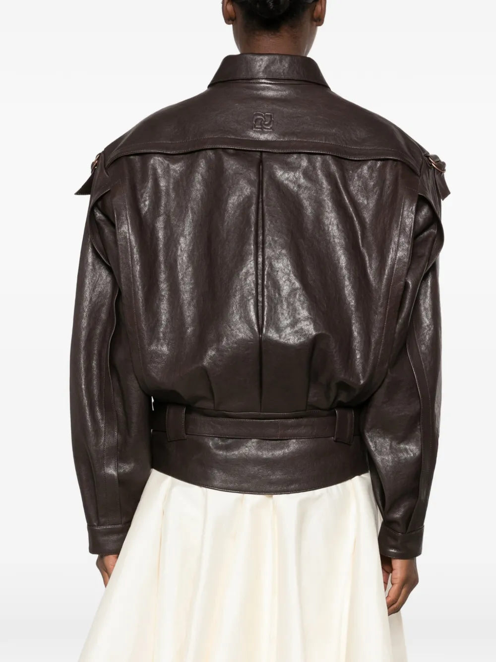 Magda Butrym belted leather jacket Bruin