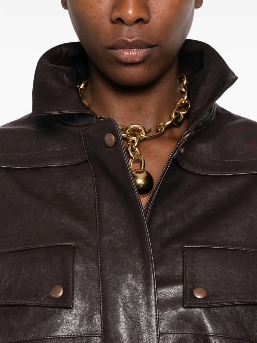 Magda Butrym belted leather jacket Bruin