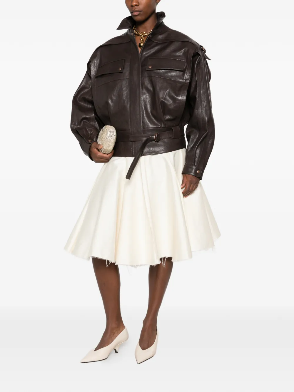 Magda Butrym belted leather jacket Bruin