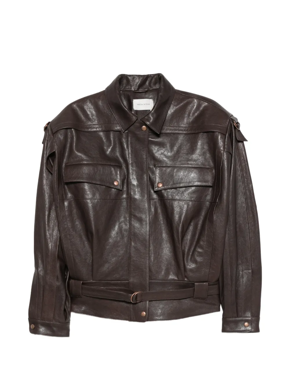 Magda Butrym belted leather jacket Bruin