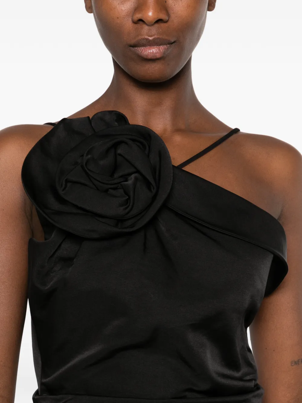 Magda Butrym floral-appliqué draped top Zwart