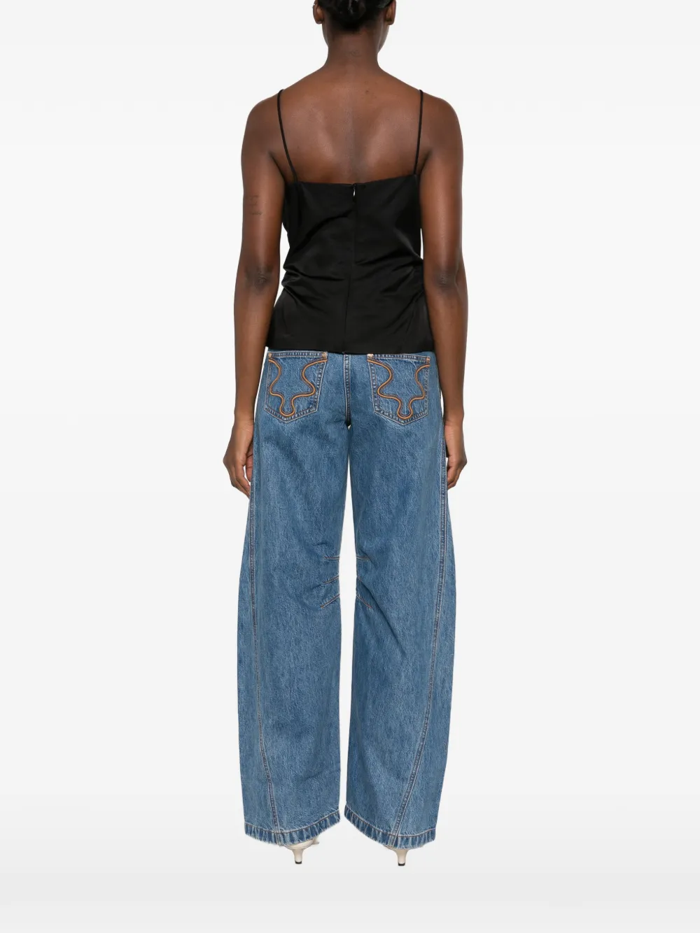 Magda Butrym floral-appliqué draped top Zwart