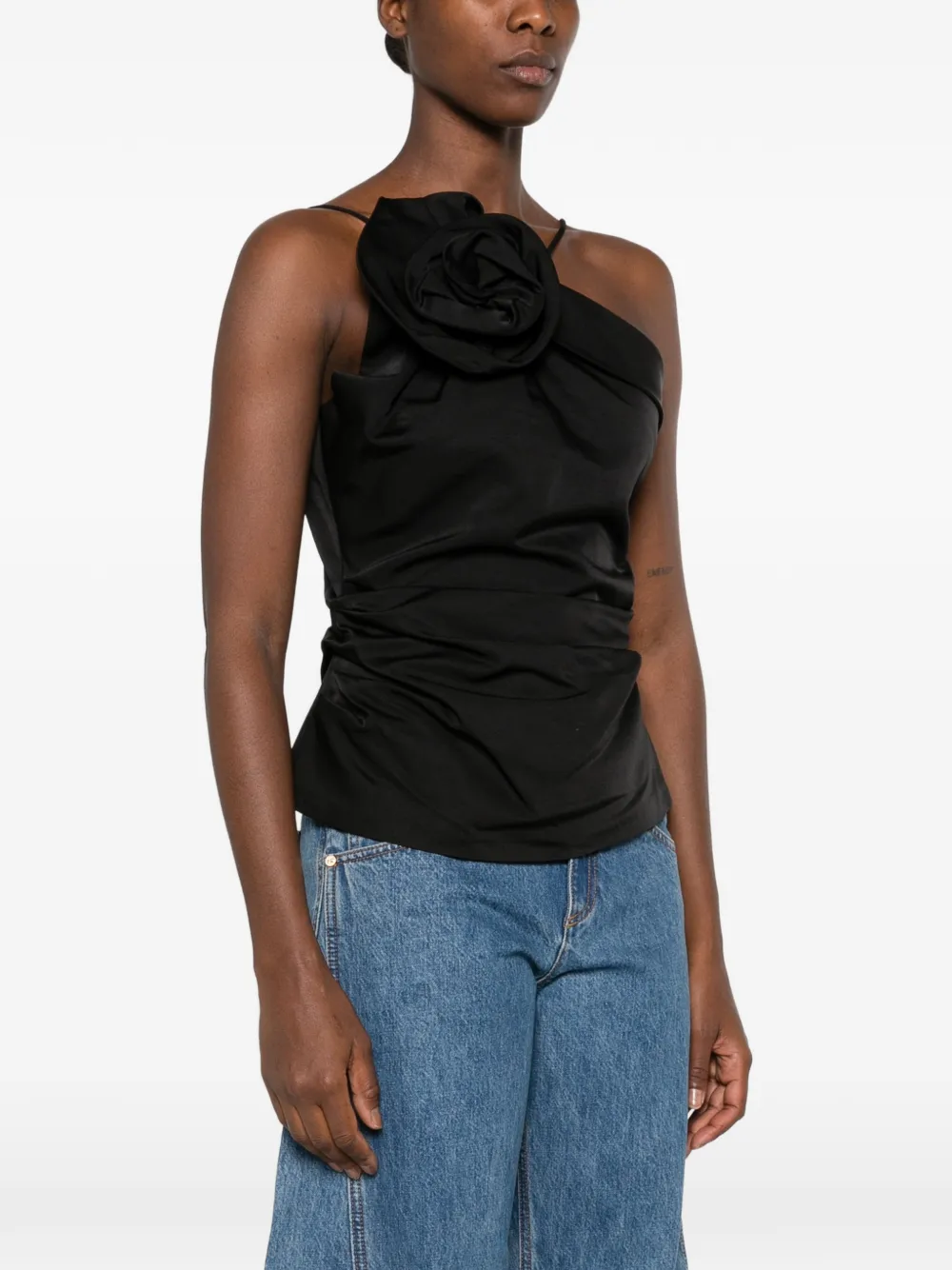 Magda Butrym floral-appliqué draped top Zwart