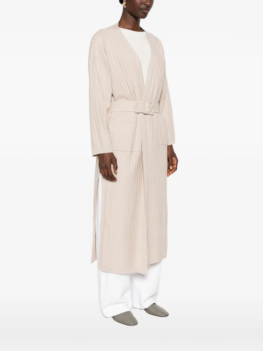 Fabiana Filippi belted ribbed-knit cardigan Beige