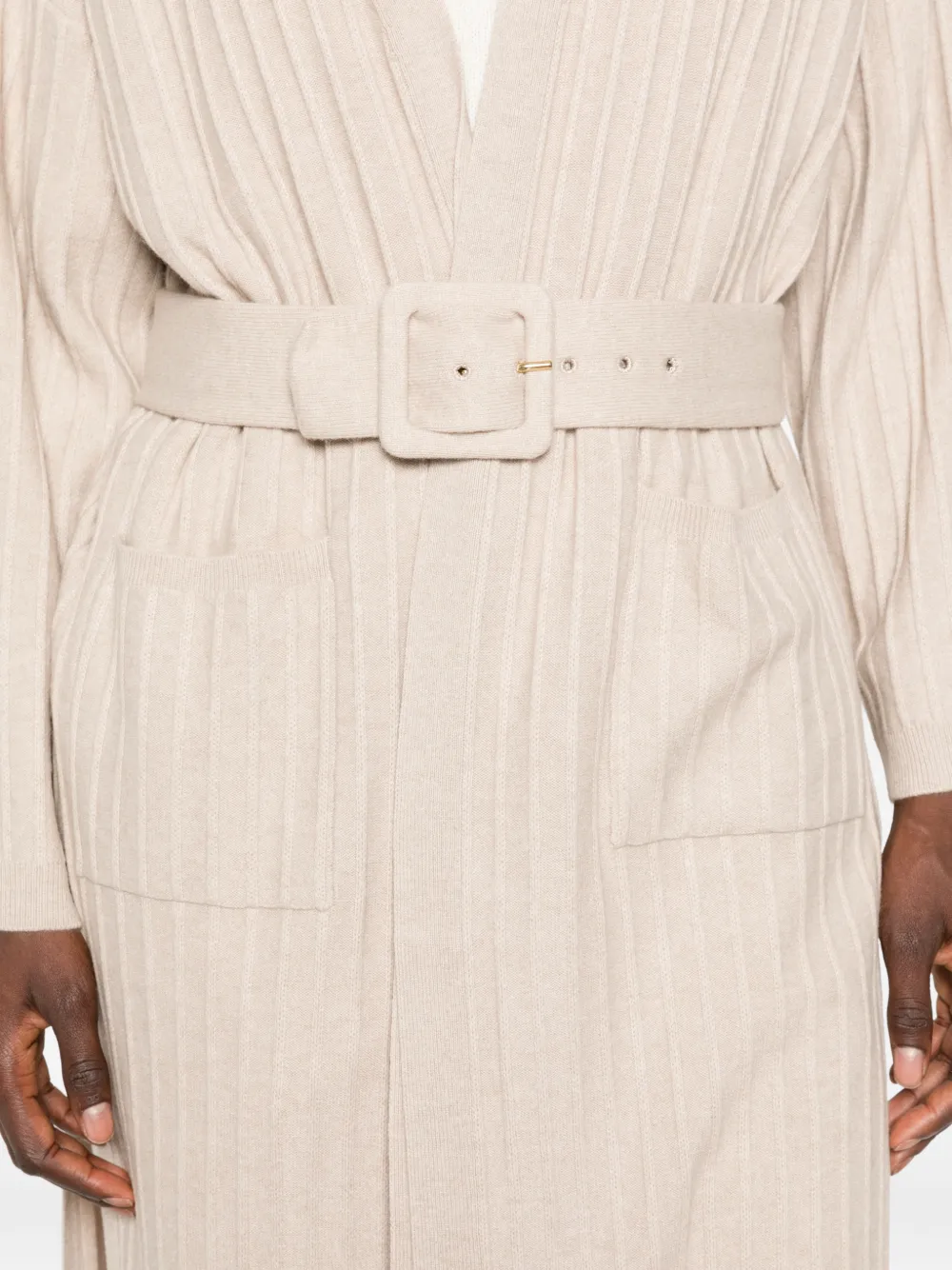Fabiana Filippi belted ribbed-knit cardigan Beige