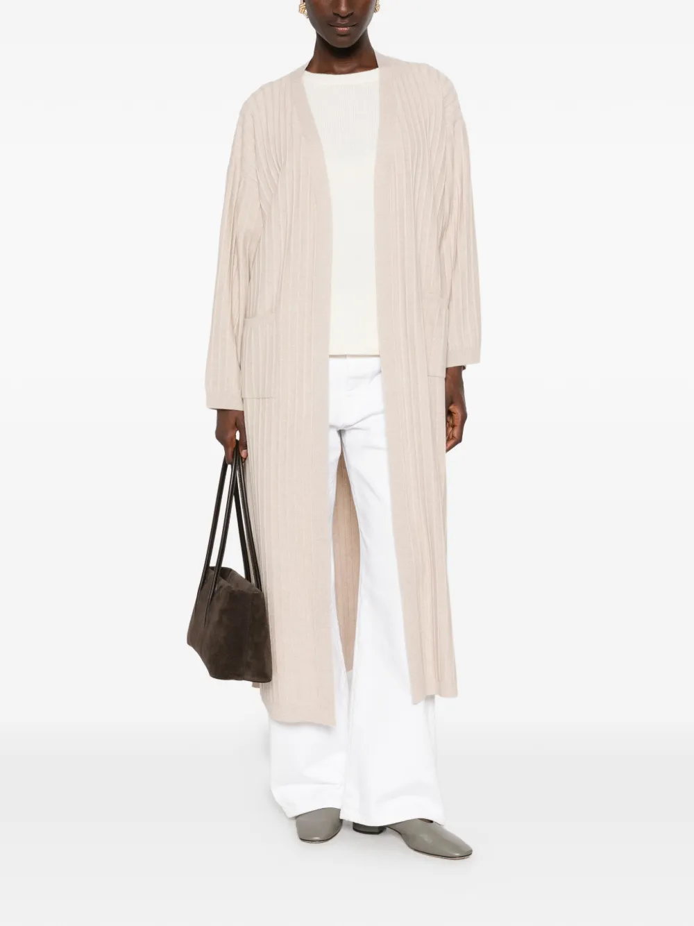 Fabiana Filippi belted ribbed-knit cardigan Beige