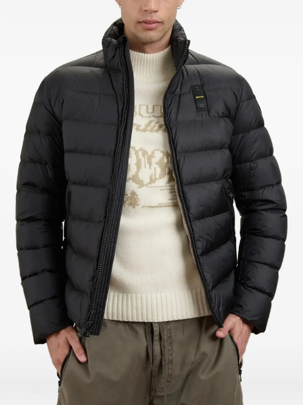 Blauer Gewatteerd jack met logopatch Zwart