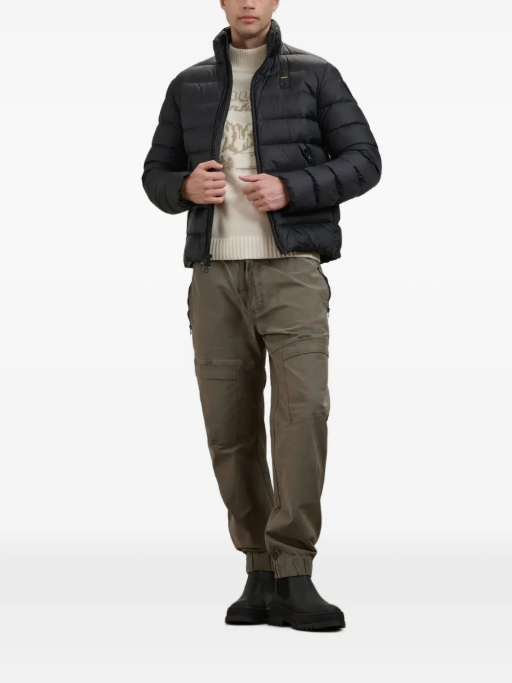 Blauer Gewatteerd jack met logopatch Zwart