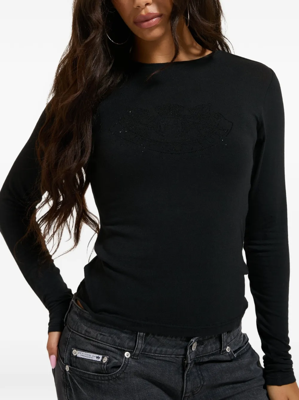 Juicy Couture T-shirt met logo van stras Zwart
