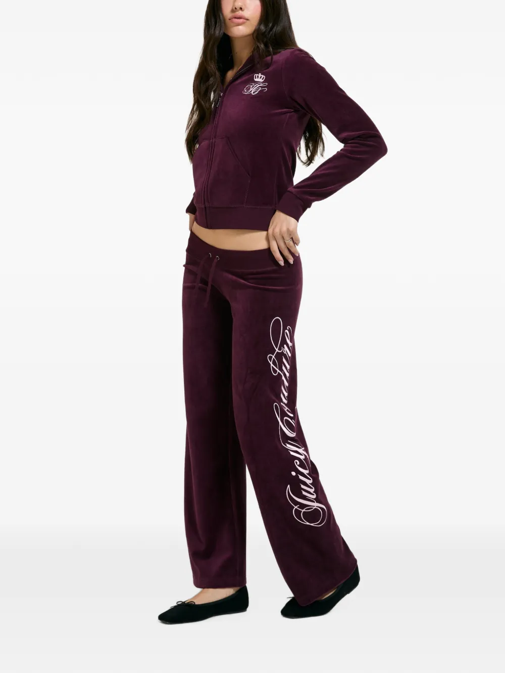 Juicy Couture Hoodie met rits en geborduurd logo Paars