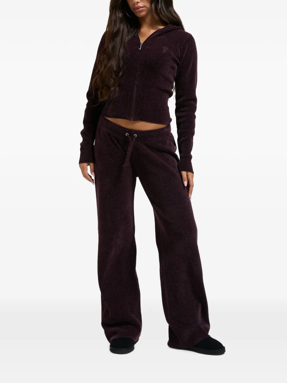 Juicy Couture Hoodie met geborduurd logo en rits Paars