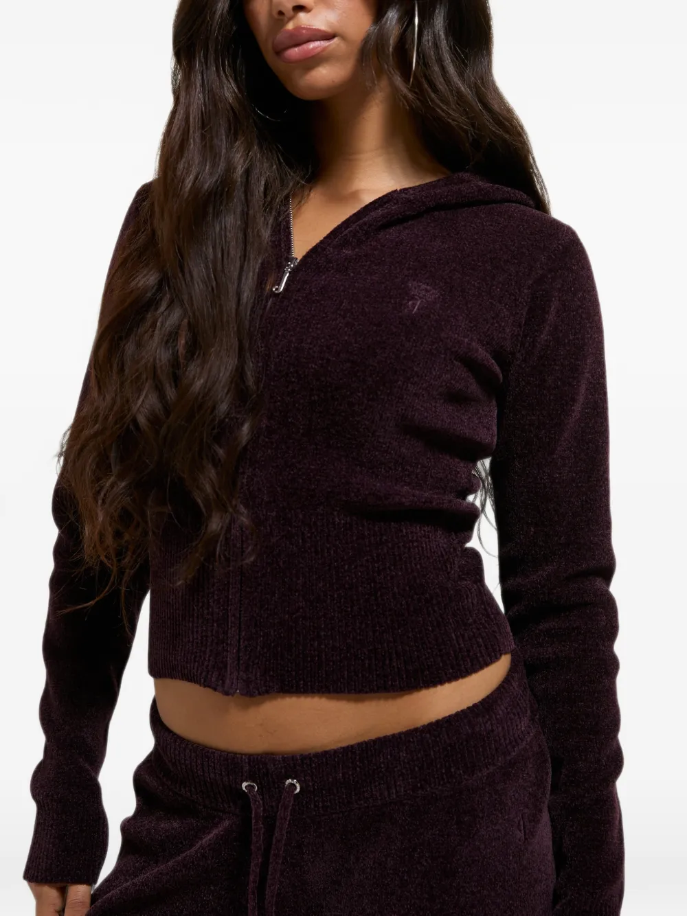 Juicy Couture Hoodie met geborduurd logo en rits Paars