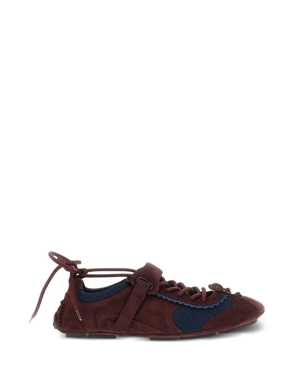 Shushu/Tong Scalloped-edge Mesh-panel Ballet Sneakers in Red