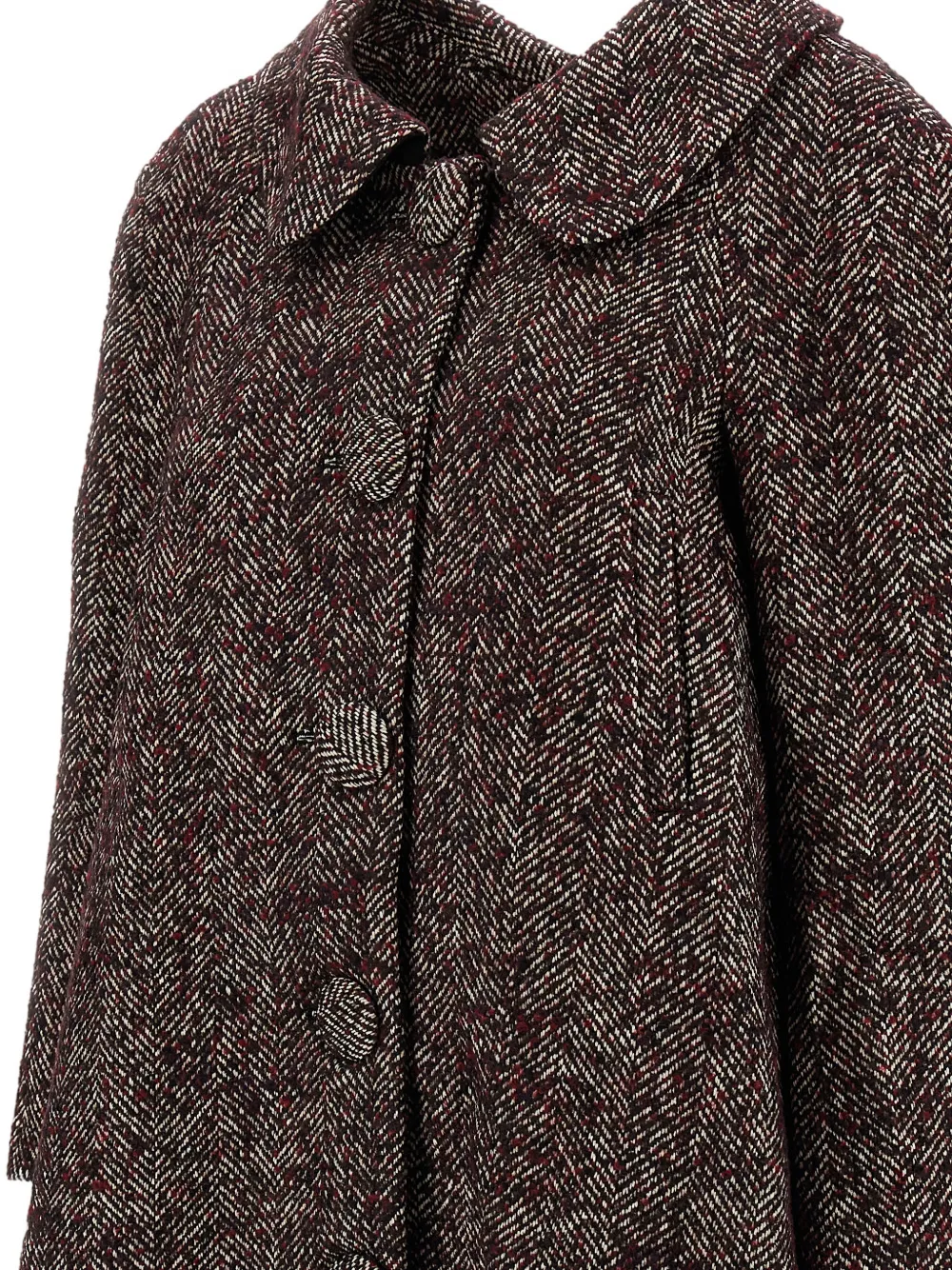 Shushu/Tong Herringbone-pattern Buttoned Coat in Brown, view 3