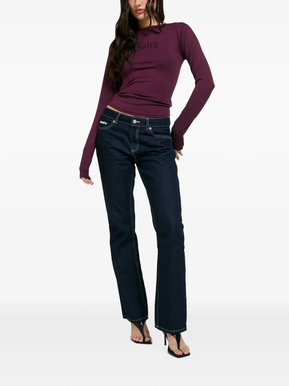 Juicy Couture T-shirt met boothals en logo van stras Paars