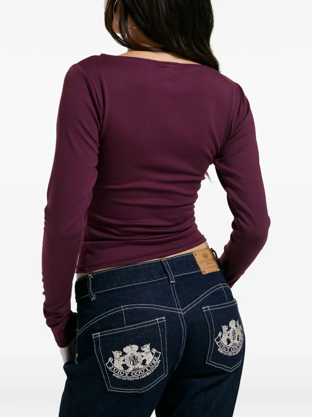 Juicy Couture T-shirt met boothals en logo van stras Paars