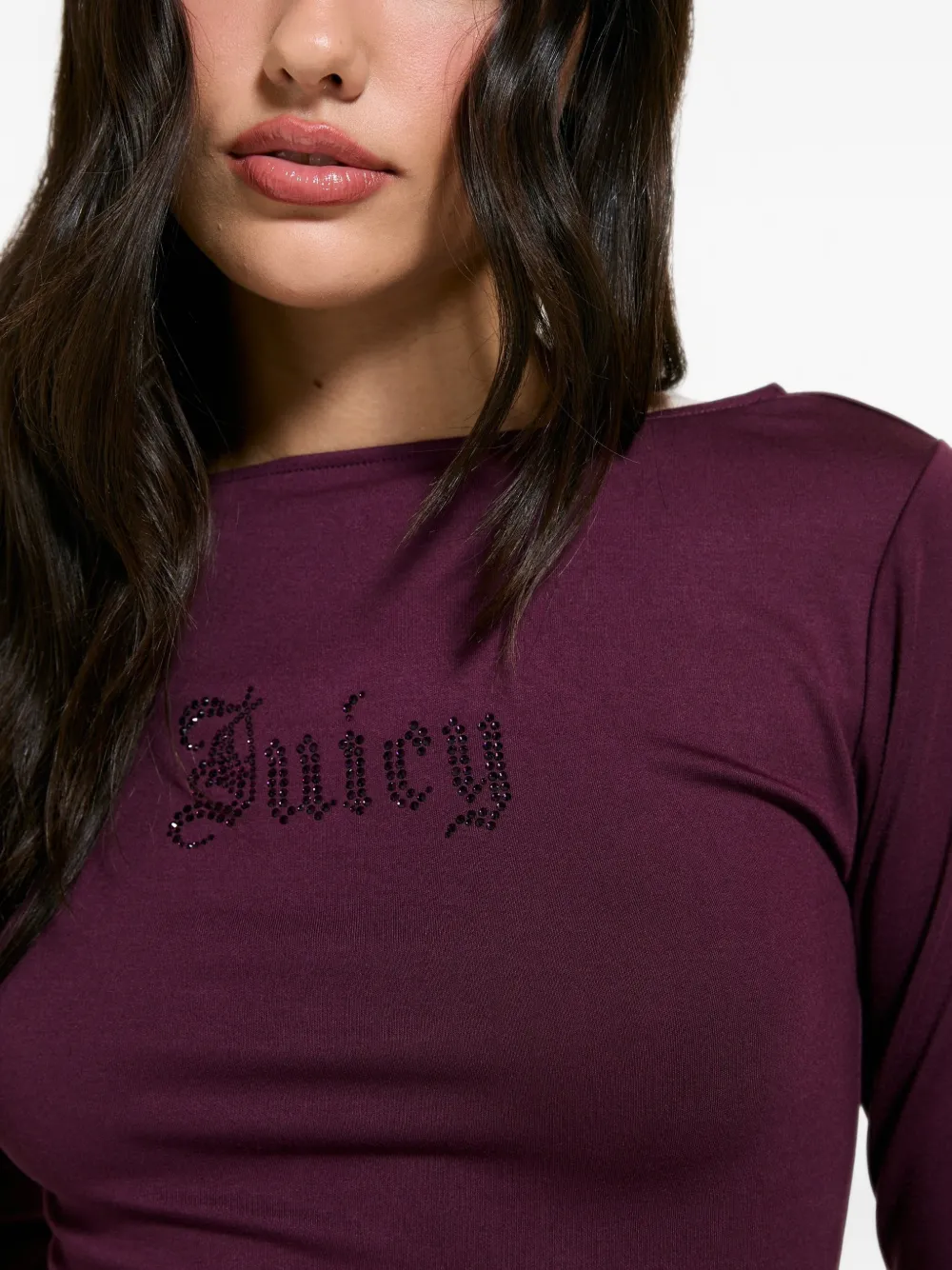 Juicy Couture T-shirt met boothals en logo van stras Paars