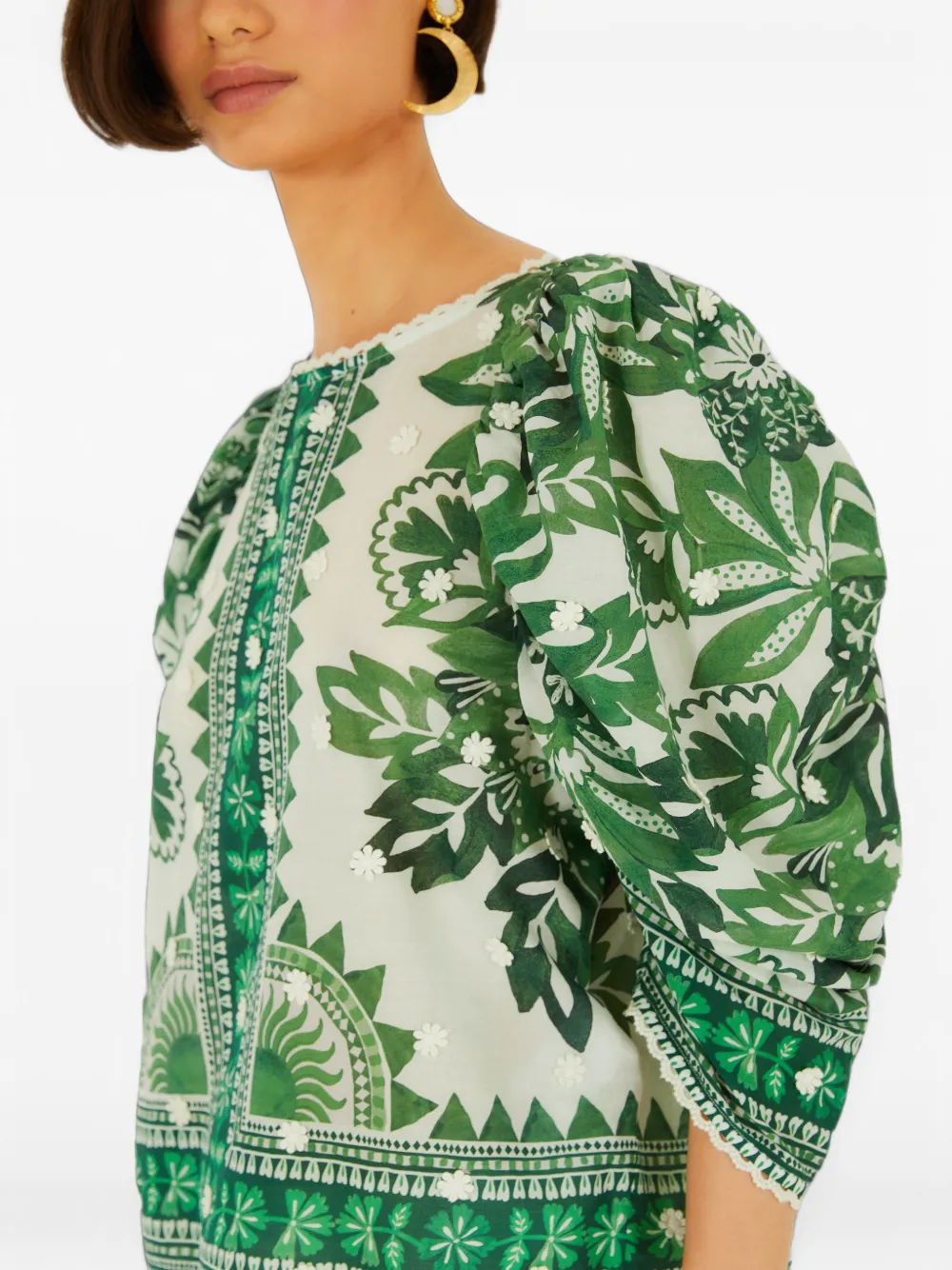 FARM Rio green flora tapestry blouse Wit