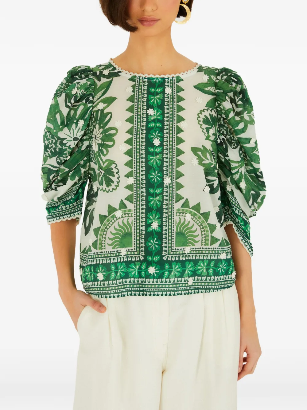 FARM Rio green flora tapestry blouse - Bianco