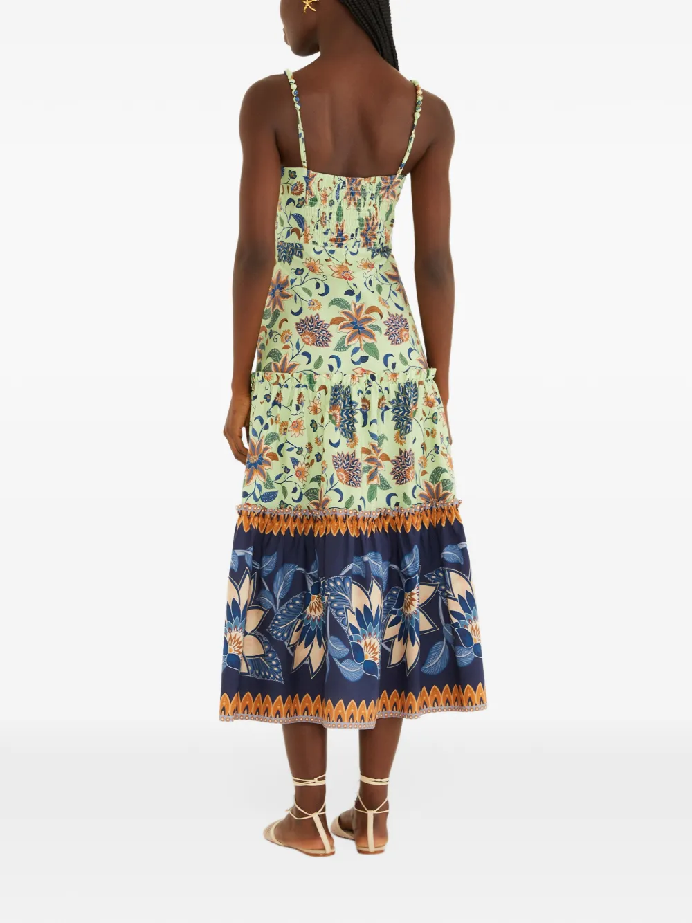 FARM Rio green floral delhi tapestry beaded straps midi dress Groen