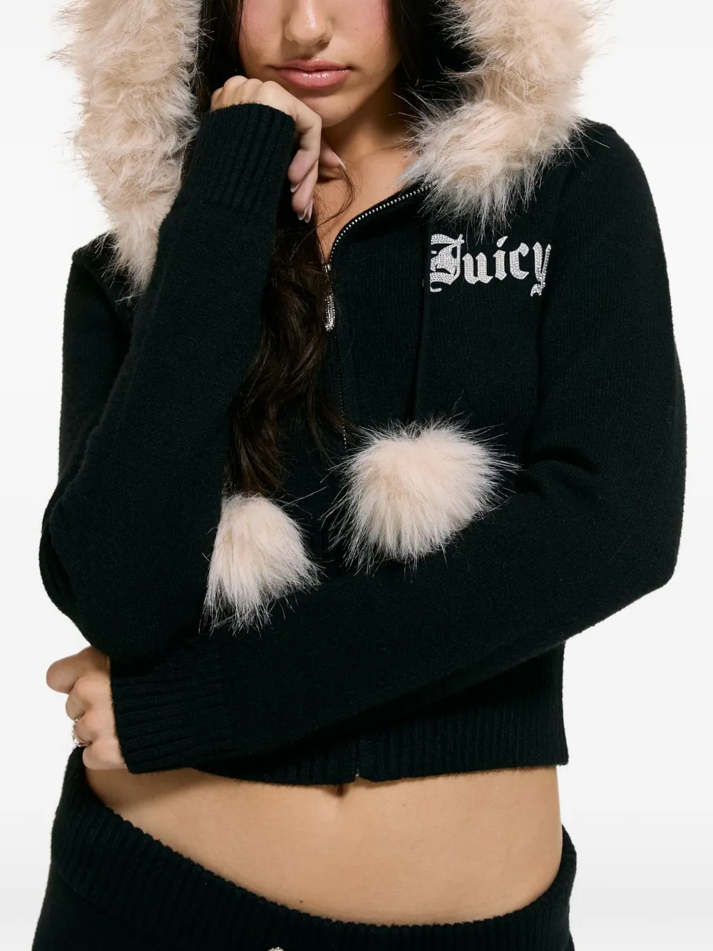 Juicy Couture Hoodie met logo van stras Zwart