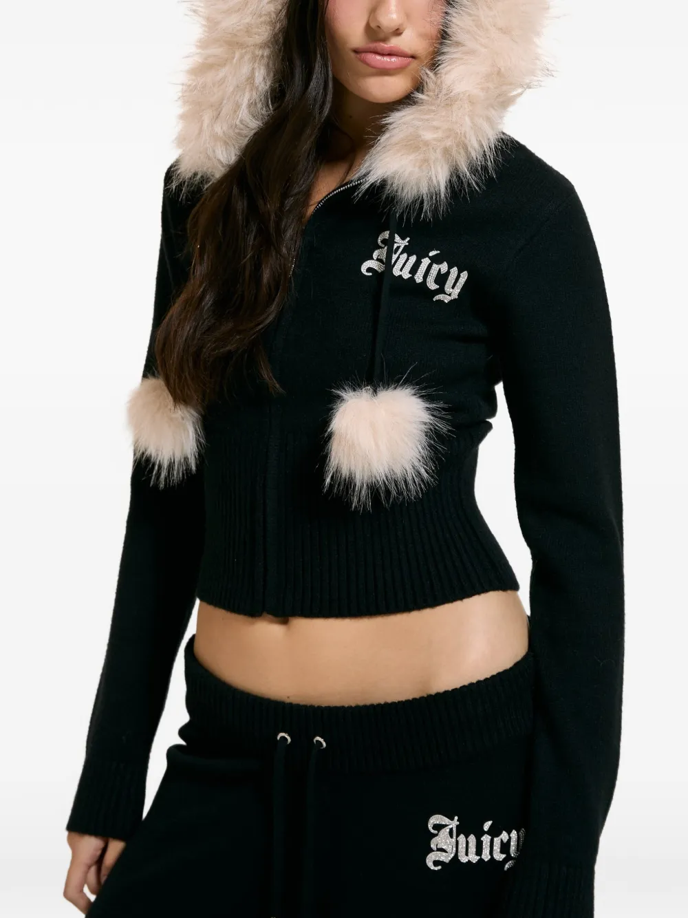 Juicy Couture Hoodie met logo van stras Zwart