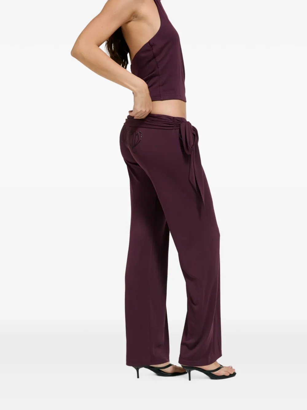 Juicy Couture Broek met rechte pijpen ceintuur en verfraaid met stras Paars