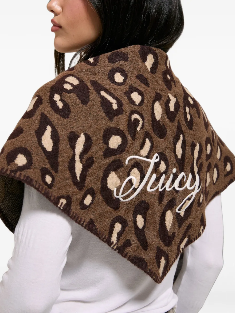 Juicy Couture leopard-print logo-embroidered scarf - Marrone