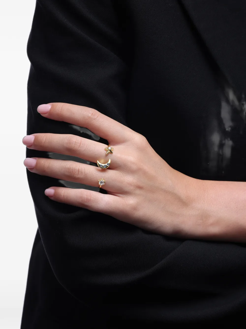 Eshvi Nocturne crystal-embellished double ring