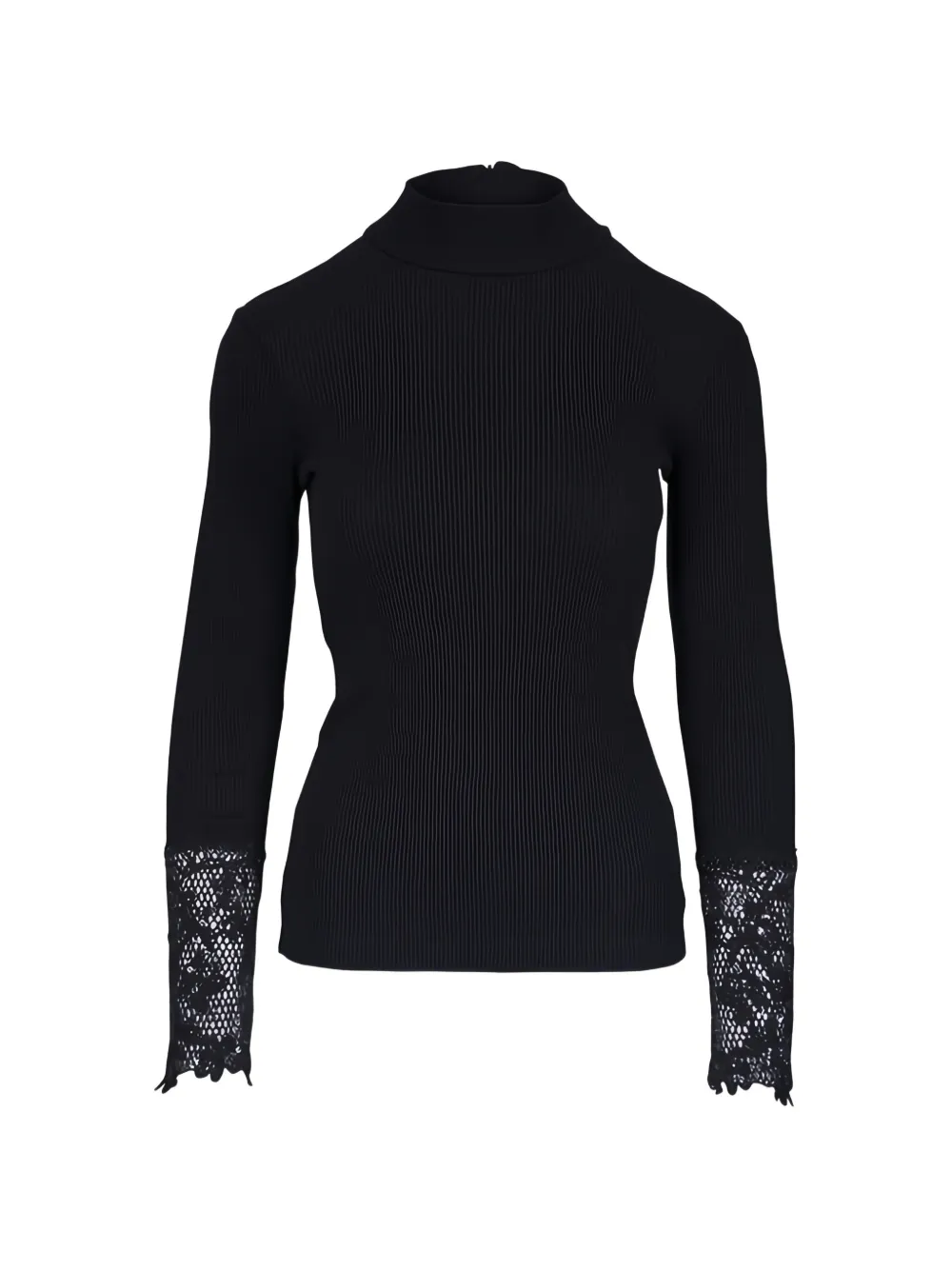 Brunello Cucinelli lace-cuff ribbed-knit sweater - Black