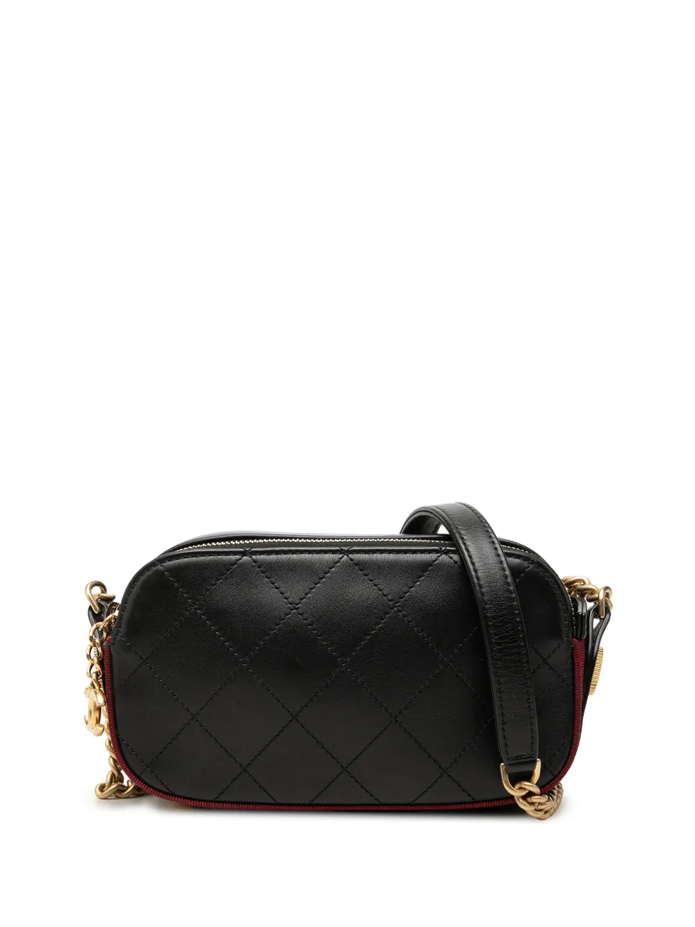 CHANEL Pre-Owned 2018-2019 Stitched Calfskin and Grosgrain Button Up Double Zip Camera Bag crossbody bag - Nero