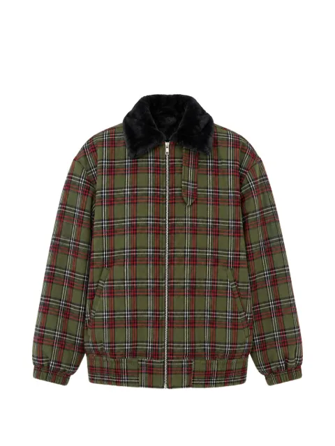 À La Garçonne Jaqueta oversized xadrez tartan com pelos na gola