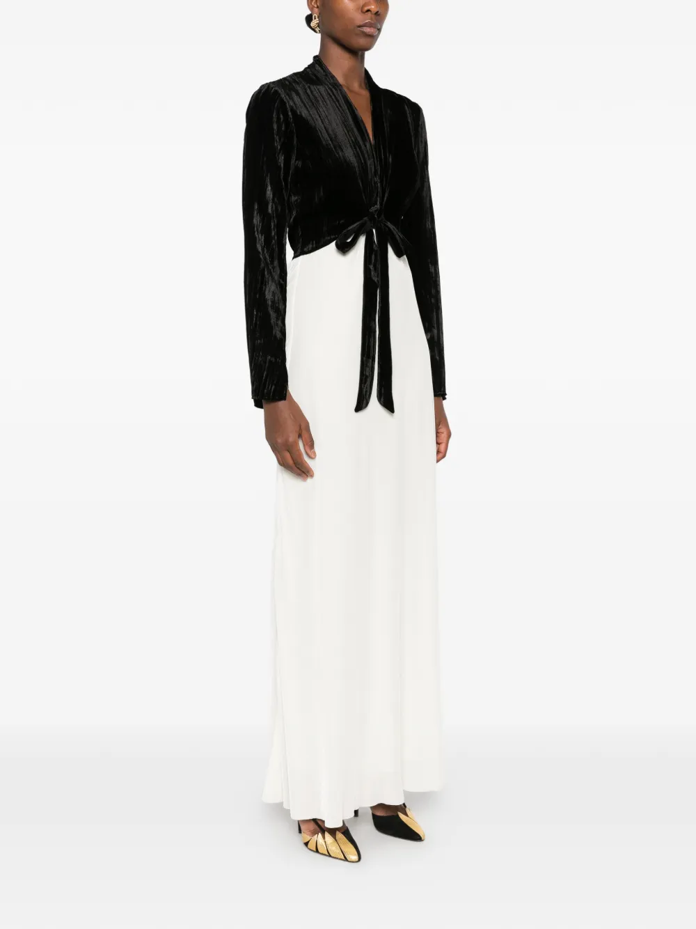 Forte crushed-velvet tie-front dress Wit