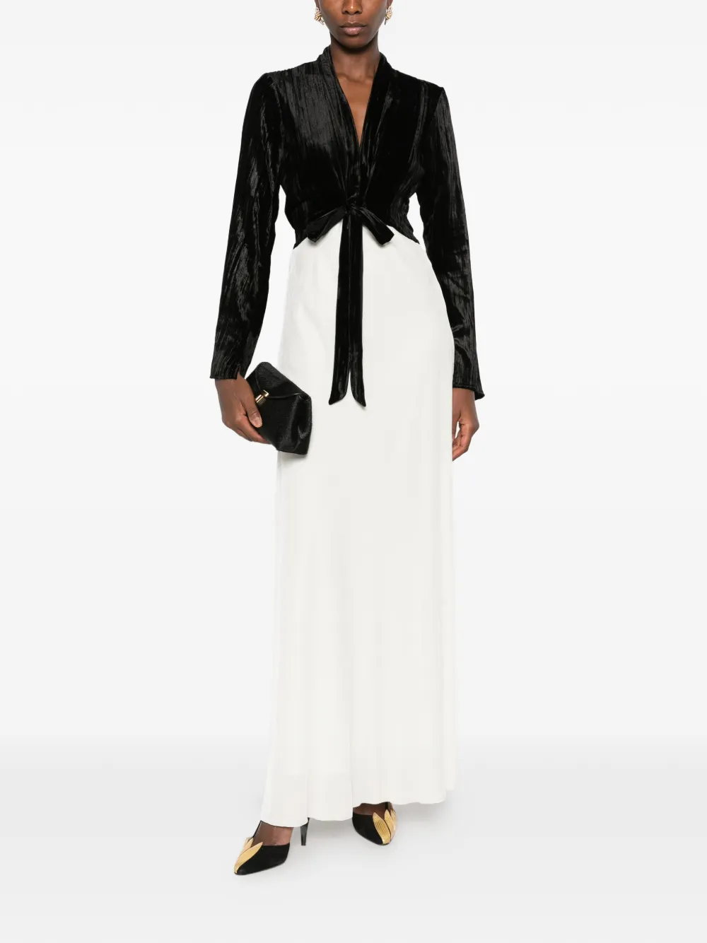 Forte crushed-velvet tie-front dress Wit
