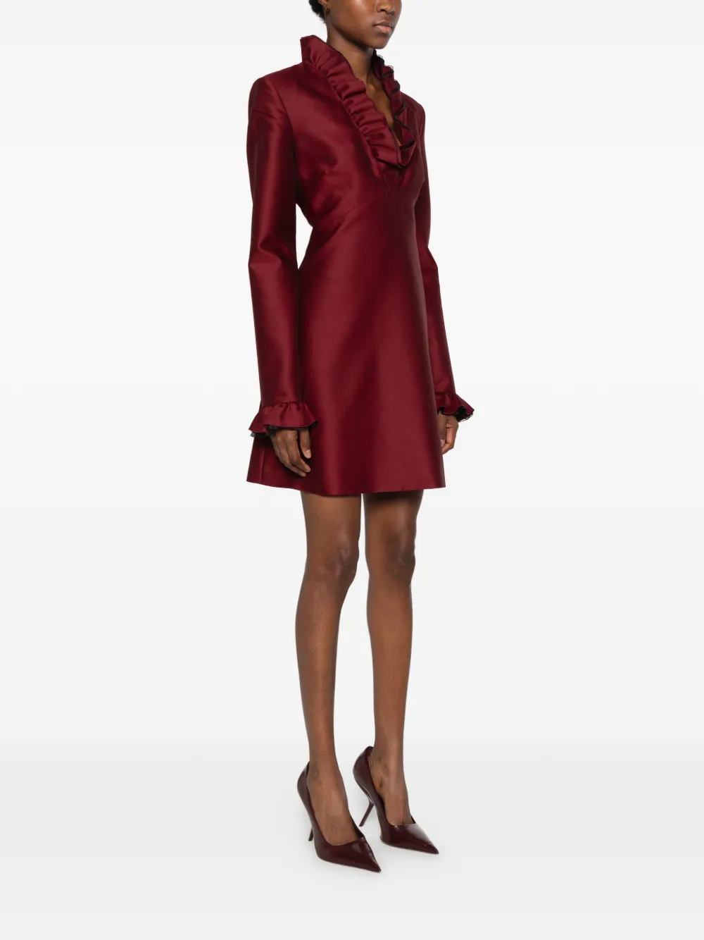 Alberta Ferretti ruffled long-sleeve mini dress Rood