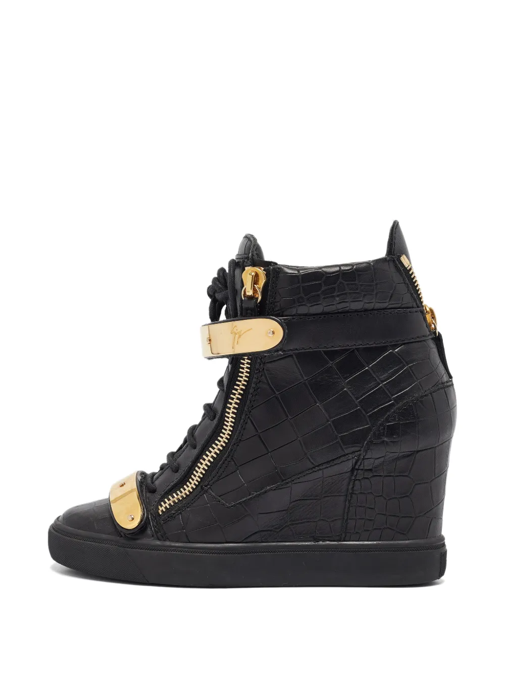 Giuseppe Zanotti Vintage Wedge-Sneakers mit Kroko-Effekt - Schwarz
