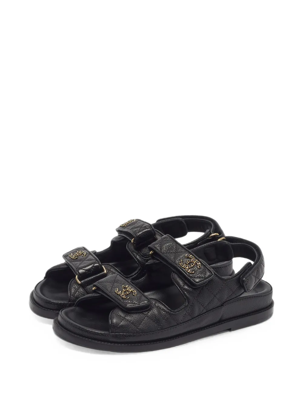 Pre-owned Chanel Dad Cc-logo Quilted Slingback Sandals In Black