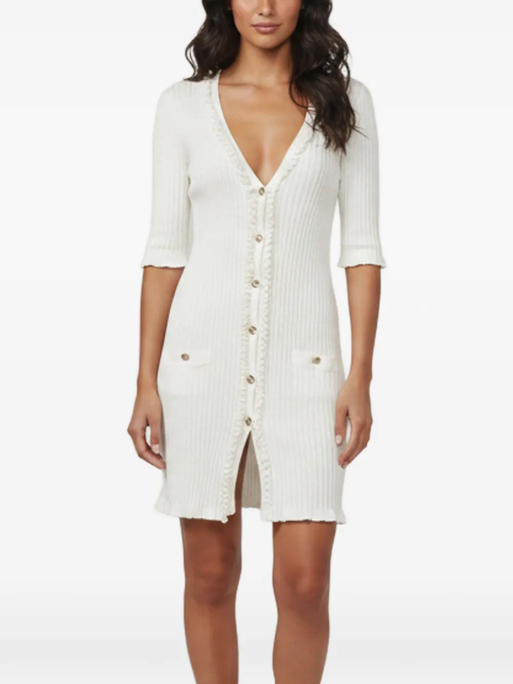 CHANEL Pre-Owned rib-knit button-down mini dress - Bianco