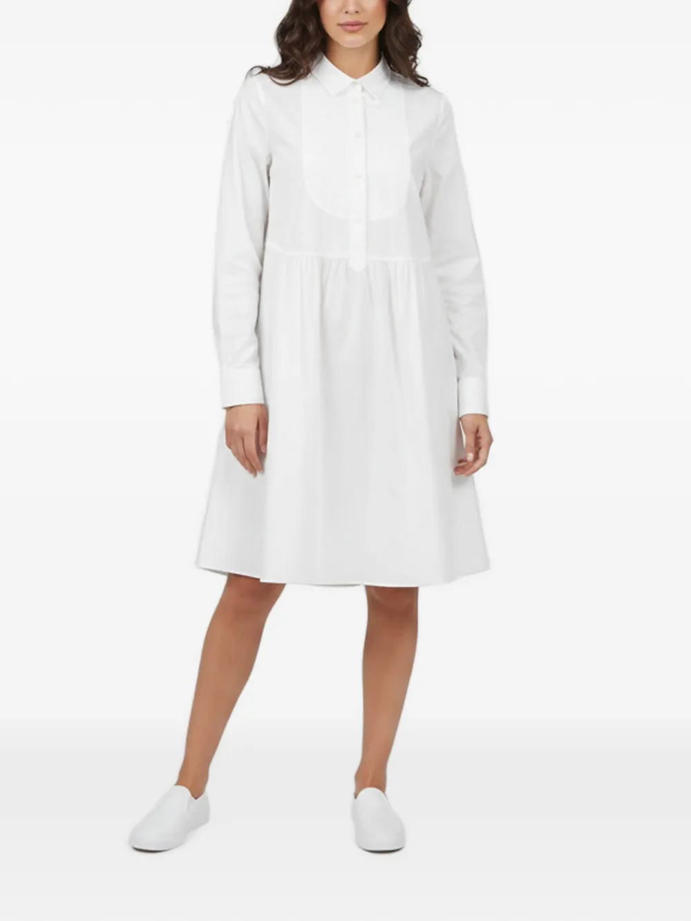 Christian Dior Pre-Owned pintuck bib shirt midi dress - Blanc Christian Dior Pre-Owned pintuck bib shirt midi dress - Blanc