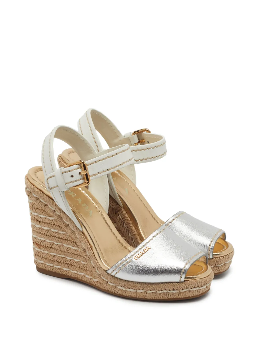 Prada Pre-Owned logo-plaque wedge espadrille sandals - Argento