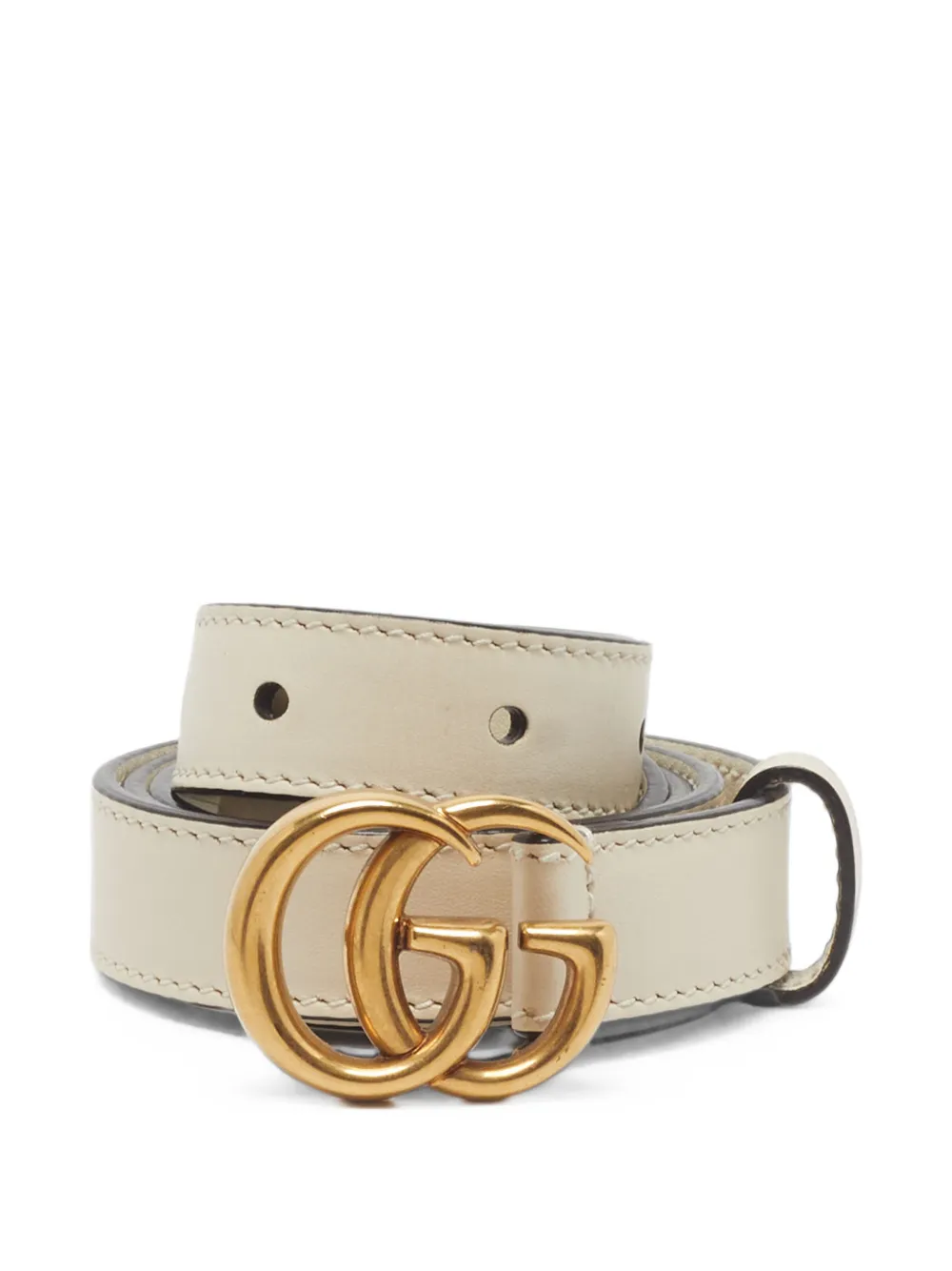 Pre-owned Gucci Gg Marmont Slim Buckle Belt In Neutrals