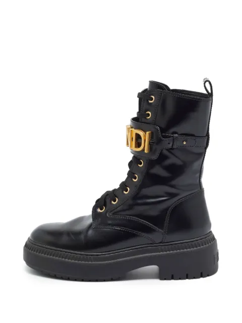 Fendi Pre-Owned logo-lettering leather combat boots