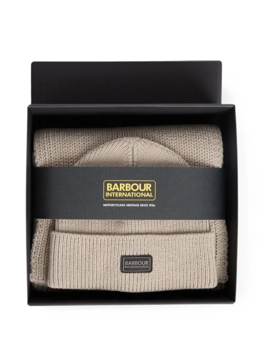 Barbour Sweeper Legacy set van ribgebreide muts en sjaal Beige