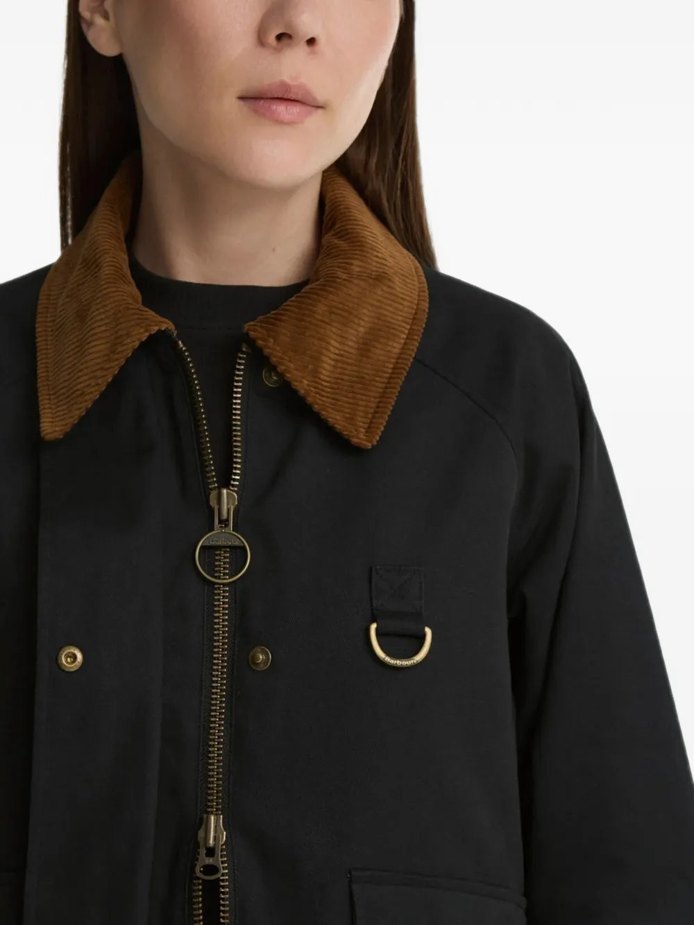 Barbour Daphne jack met ribfluwelen kraag Zwart