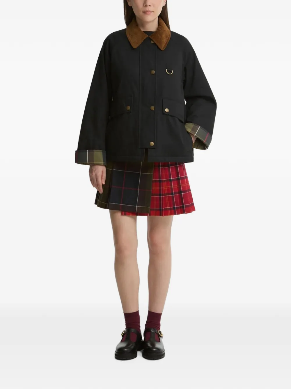 Barbour Daphne jack met ribfluwelen kraag Zwart