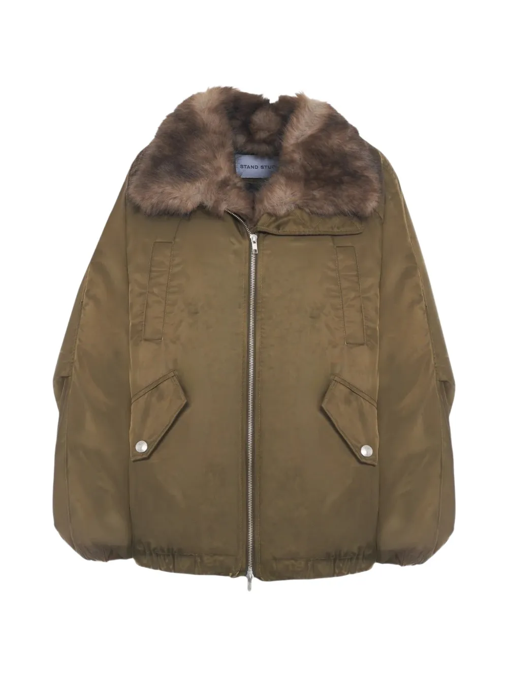 STAND STUDIO Thilda faux-fur trim coat - Verde