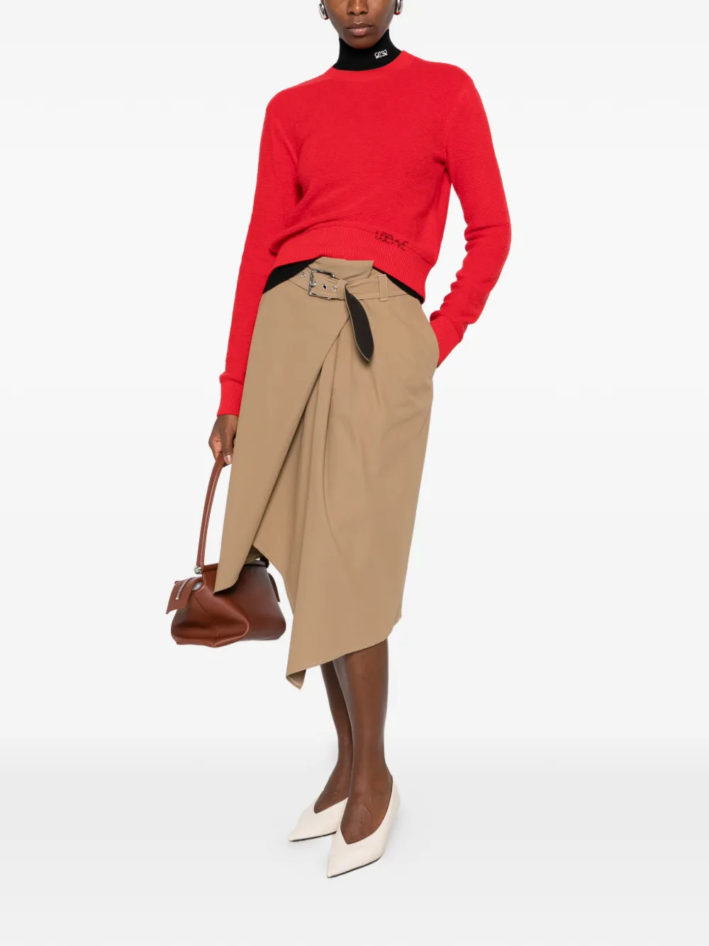 LOEWE Trui met geborduurd logo en geribbelde afwerking Rood