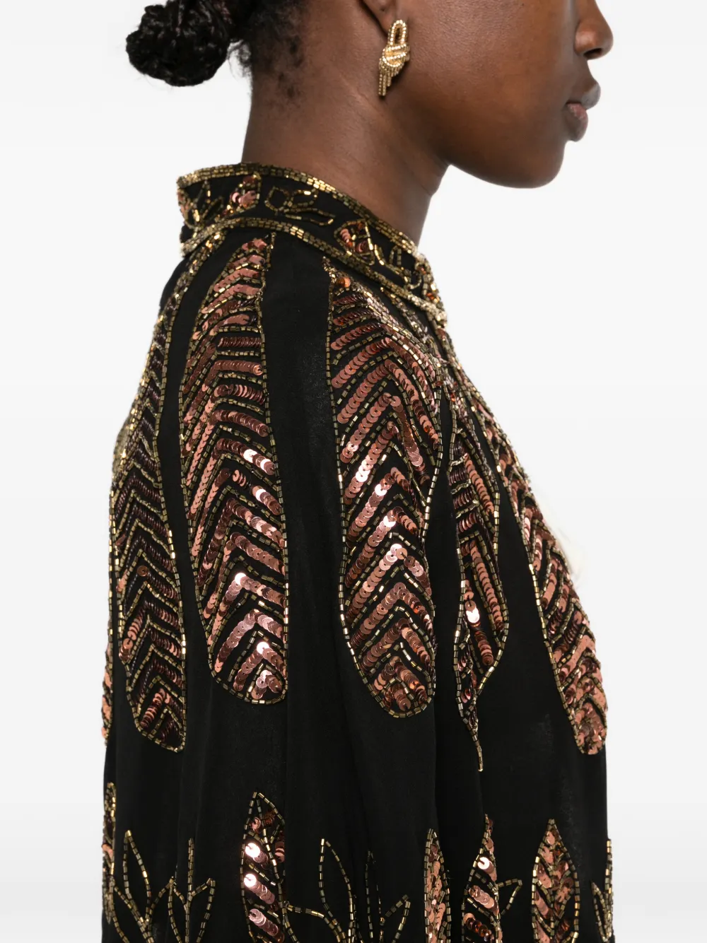 Forte sequin-embellished fringed cape Zwart