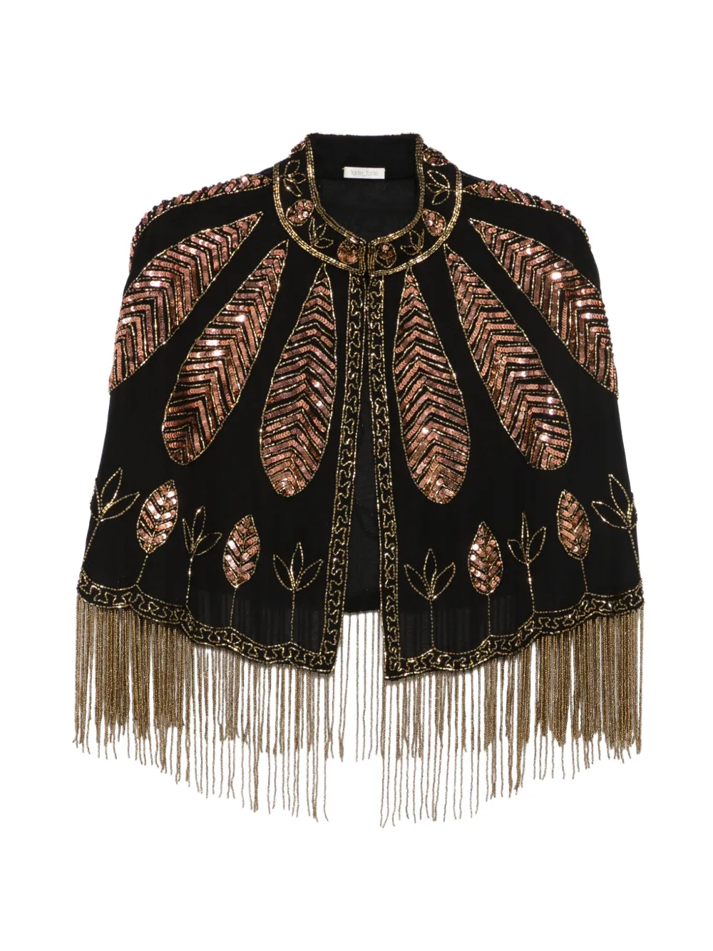 Forte sequin-embellished fringed cape Zwart