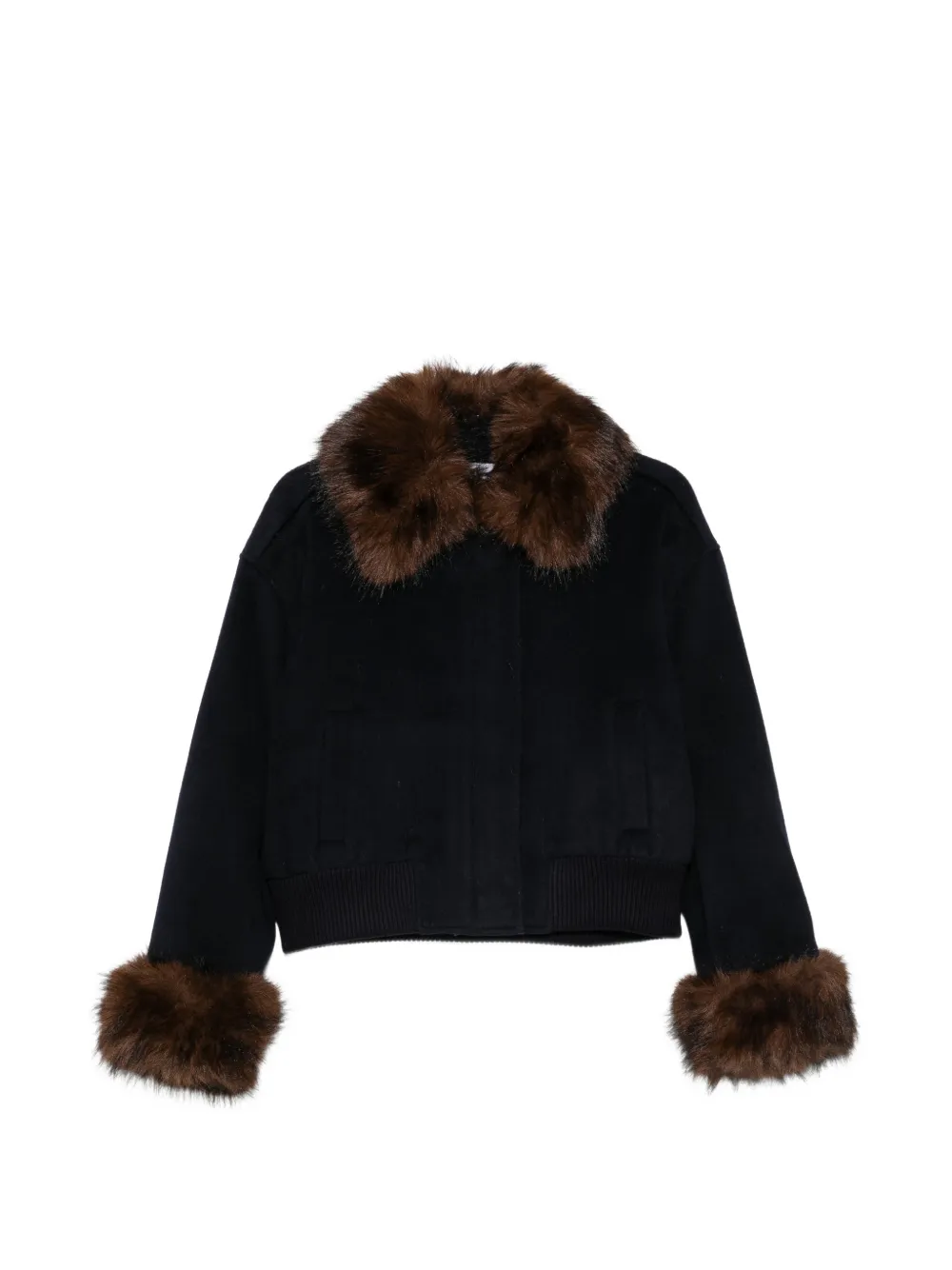 Self-Portrait faux-fur trim bomber jacket - Nero